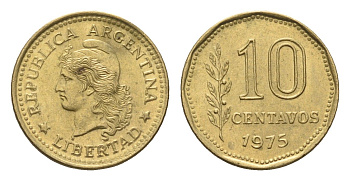 Аргентина 10 сентаво 1975 KM 66 латунь aUNC 4664-558