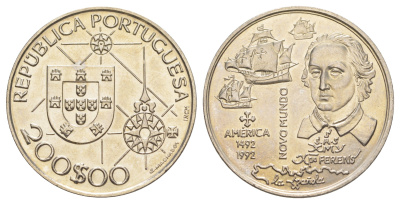 Португалия 200 эскудо 1992 Новый мир - Америка KM 660 медно-никель UNC 1101-5-43
