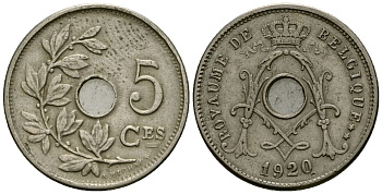 Бельгия 5 сантимов 1920 Belgique KM 66 медно-никель 4173-457