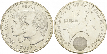 Испания 12 евро 2002 Карлос и София, Председательство Испании в Евросоюзе KM 1049 серебро UNC 1521-1144