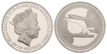 Гибралтар 5 фунтов 2022 Авиакомпания Mons Calpe & Gibraltar Airways KM NEW медно-никель  PROOF  1088-8-52