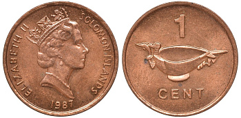 Соломоновы острова 1 цент 1987 Елизавета II (1953-) KM 24 сталь плакированная бронзой aUNC 4602-858