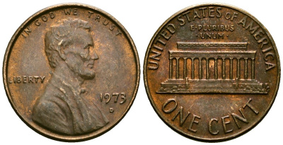 США 1 цент 1973 D KM 201 медь цинк 4136-961