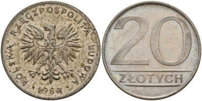 Польша 20 злотых 1984 MW Y 153.1 медно-никель 4187-625
