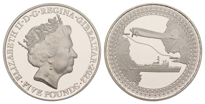 Гибралтар 5 фунтов 2022 Авиакомпания Mons Calpe & Gibraltar Airways KM NEW медно-никель  PROOF  1088-8-52