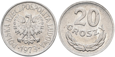 Польша 20 грошей 1973 MW KM А47, Parchimowicz 208m алюминий aUNC 4580-657