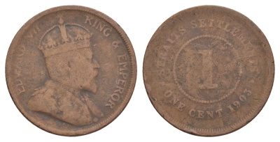 Стрейтс Сетлментс 1 цент 1903 Эруард VII (1901-1910) KM 19 бронза 4642-416