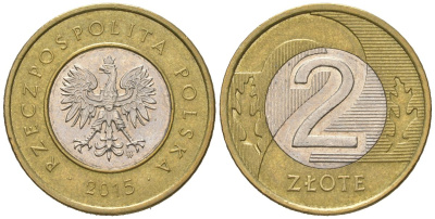 Польша 2 злотых 2015 MW KM 283 биметалл aUNC 4566-851