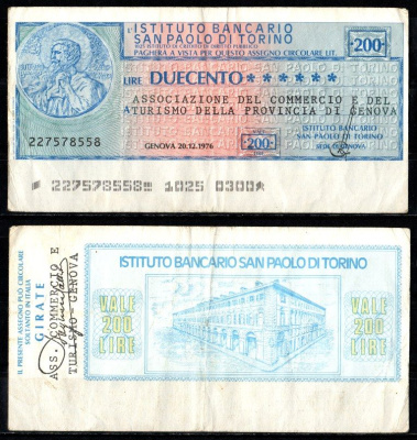 Италия чек 200 лир 1976 бумага 2198-16-1-2