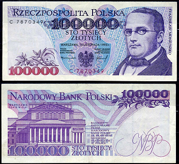 Польша 100000 злотых 1993 Pick 160 бумага 7222-27-3-1