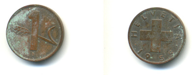 ШВЕЙЦАРИЯ 1 РАППЕН 1955 B KM 46 бронза 176-615