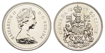 Канада 50 центов 1979 Елизавета II (1952-2022), герб KM 75 никель PROOF-LIKE (BU) 4631-1011