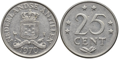 Нидерландские Антилы 25 центов 1970 Юлиана (1948-1980) KM 11 никель 4164-451
