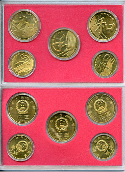 Китай  набор из 5 монет по 1 и 5 юаней 2009-2014 искусство китайской каллиграфии, в пластике латунь   UNC  8-2-04-25