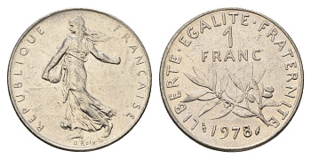 Франция 1 франк 1978 сеятель KM 925 никель 4673-1144