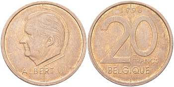 Бельгия 20 франков 1996 Belgique, Альберт II (1993-2013) KM 191 никель бронза 4143-421