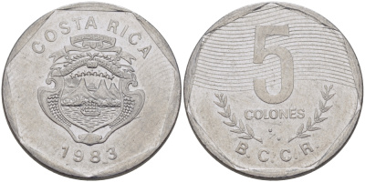 КОСТА-РИКА 5 КОЛОН 1983 сс KM 214.1 нержавеющая сталь 67-952