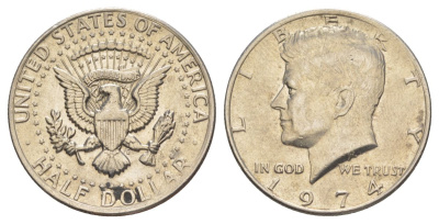 США 1/2 доллара (50 центов) 1974 Джон Кеннеди KM 202b медь плакированная медно-никелем aUNC 4536-511