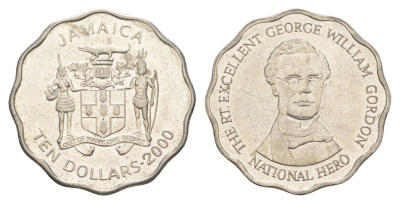 Ямайка 10 долларов 2000 KM 181 сталь плакированная никелем UNC 4641-826