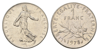 Франция 1 франк 1978 сеятель KM 925 никель 4673-1144
