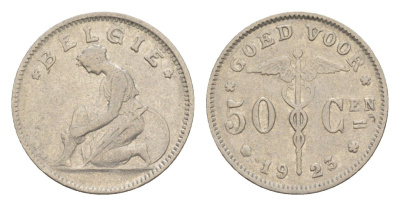 Бельгия 50 сантимов 1923 Belgie, Альберт I (1909-1934) KM 88 никель 4617-155
