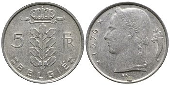 Бельгия 5 франков 1976 Belgie KM 135.1 медно-никель    4603-1041