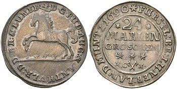 Брауншвейг-Вольфенбюттель 24 мариенгроша 1690 HCH KM 586 серебро 00-901-06