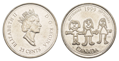 Канада 25 центов 1999 Миллениум - Сентябрь 1999, Мир глазами детей KM 350 никель aUNC 4637-917