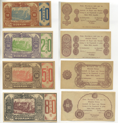 АВСТРИЯ НАБОР ИЗ 4 БАНКНОТ 1920 НОТГЕЛЬД, 10, 20, 50, 80 ГЕЛЛЕРОВ, RODAUN бумага aUNC 7203-57-2