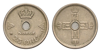 Норвегия 25 эре 1949 Хокон VII (1905-1957) KM 384 медно-никель 4632-1224