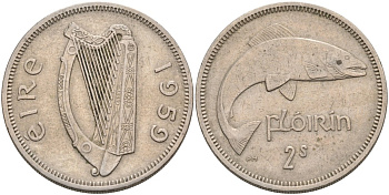 Ирландия 1 флорин 1959 лосось KM 15а медно-никель 88-714