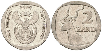 ЮАР 2 ранда 2002 KM 273 медь плакированная медно-никелем 4364-2025