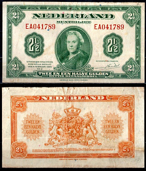 Нидерланды 2 1/2 гульдена 1943 Pick 65 a бумага 7457-12-3-2