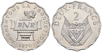 Руанда 2 франка 1970 FAO KM 10 алюминий  UNC  4610-353