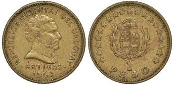 Уругвай 1 песо 1965 KM 46 алюминиевая бронза 92-741