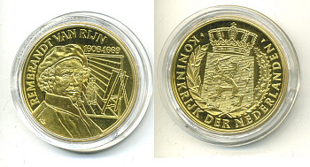 НИДЕРЛАНДЫ МЕДАЛЬ ND РЕМБРАНДТ (1606-1669) жёлтый металл UNC 06-130-45