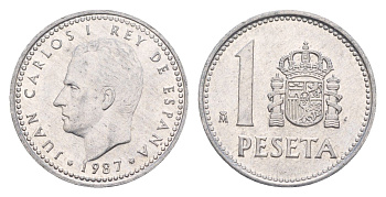 Испания 1 песета 1987 M, Хуан Карлос I (1975-2014) KM 821 алюминий 4655-1128