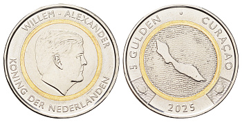 Кюрасао 5 гульденов 2025 король Виллем-Александр (2013- ) KM NEW биметалл  UNC  3459-646