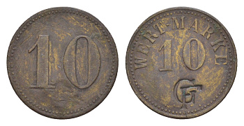 Германия игровой жетон в 10 пфеннигов ND с отметкой CF латунь 4636-1256