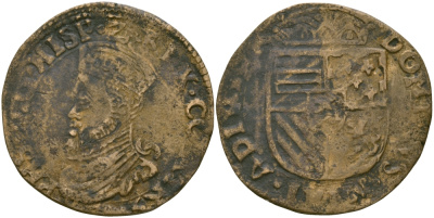 БЕЛЬГИЯ-БРАБАНТ 1 ЛИАРД XVI ВЕК ФИЛИППЕ II (1555-1598) медь 65-846