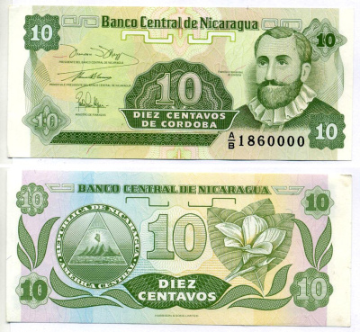 Никарагуа 10 сентаво 1991 Pick 169а(1) бумага UNC (пресс) 2196-26-1-2