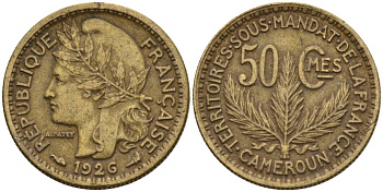 Камерун 50 сантимов 1926 (a), мондвор Париж KM 1 алюминиевая бронза 4169-1167