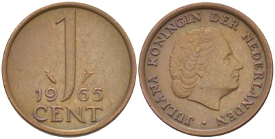 Нидерланды 1 цент 1965 Юлиана (1948-1980) КМ 180 бронза 3955-127