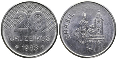 Бразилия 20 крузейро 1983 собор KM 593.1 нержавеющая сталь 3336-856