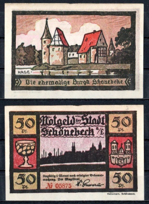 Шёнебек-на-Эльбе (Пруссия, Саксония) 50 пфеннигов 1921 Mehl Grabowski 1196.1a-3/5 бумага UNC (пресс) 7553-7-2-2