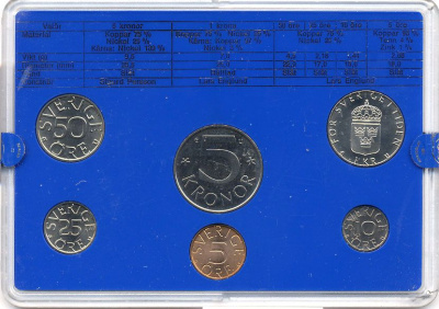 Швеция набор монетного двора из 6 монет 1981 в пластике, Карл XVI Густав (1973- ) KM MS19 UNC 7-5-7-191