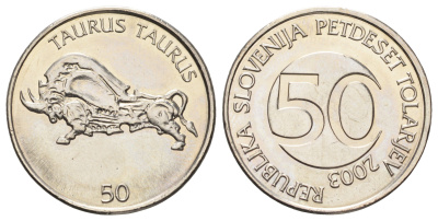 Словения 50 толаров 2003 KM 52 медно-никель UNC 4654-747