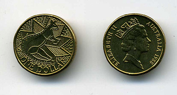 Австралия 1 доллар 1988 кенгуру, искусство аборигенов KM 100 алюминиевая бронза UNC 76-643