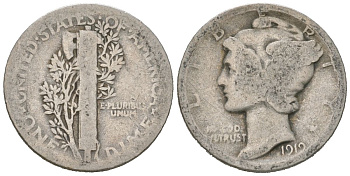 США 10 центов (дайм) 1919 KM 140 серебро 3334-1013