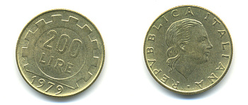 Италия 200 лир 1979 R, шестерня KM 105 алюминиевая бронза 3999-1255